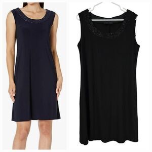 R&M Richards Women's Black Dress LBD Sparkle Neckline Sleeveless Semi-Formal L